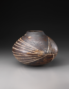 Coper’s rare early works were at times decorated with simple abstract designs. Created not long after he began making pottery, this 1953 globular stoneware pot covered with dark manganese glaze brought $197,000 (est. $30,000-$40,000) in the sale of the Stern Collection. Phillips image